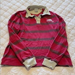 Vintage Hailey Bieber Inspired Adidas Red and Gray Striped Rugby Polo
